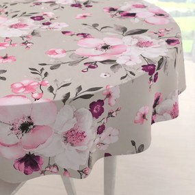 Biante Bavlnený okrúhly obrus Sandra SA-494 Veľké ružové kvety na svetlo sivobéžovom Ø 40 cm