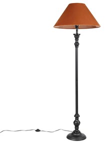 Stojacia lampa čierna s velúrovým odtieňom oranžovej 55 cm - Classico