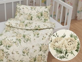 Biante Detské bavlnené posteľné obliečky do postieľky Sandra SA-473 Pivonky s motýlikmi na vanilkovom Do postieľky 90x120 a 40x60 cm