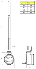 Sapho Sapho, MOA vykurovacia tyč s termostatom a bluetooth, 400 W, čierna, MOA-B-400