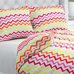 Biante Bavlnené posteľné obliečky Sandra SA-379 Žlto-ružovo-červené cik-cak pásiky Jednolôžko 140x200 a 70x90 cm