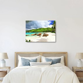 Sklenený obraz - Seychely, pláž Takamaka (70x50 cm)