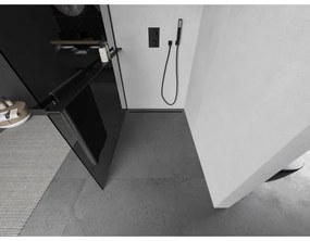 Mexen Kioto+, sprchová zástena s poličkou a držiakom na uteráky 70 x 200 cm, 8mm šedé sklo, čierny profil, 800-070-121-70-40