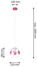 Detský luster na lanku STARS 1xE27/15W/230V ružová/biela