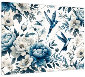 Obraz - Kolibríky s kvetmi (70x50 cm)