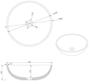 Sapho Sapho, TURF betónové umývadlo na dosku vrátane výpuste, priemer 44cm, biely pieskovec, AR437