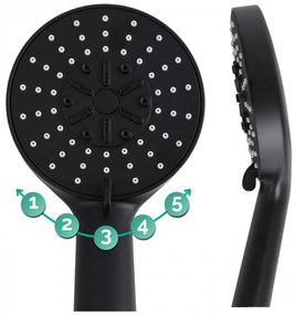 Erga Samba, 5-funkčná ručná sprchová hlavica, čierna matná, ERG-YKA-BP.SAMBA-BLK