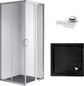 BPS-koupelny Štvorcový sprchový kút HYD-SK93A 80x80 chróm/transparent + vanička HYD-SSV-SXL02A čierna