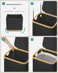 Kôš na bielizeň s vekom, veľký kôš na prádlo 90 l, skladateľný, čierny