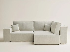 Krémovobiela ženilková rozkladacia/s úložným priestorom rohová pohovka (pravý roh/do L) Tonga – Maison de Rêve