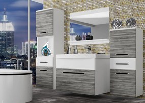 Kúpeľňový nábytok Belini šedý antracit Glamour Wood / biely mat + umývadlo + zrkadlo  ROD M 5/0/W/GWW/0/ZW