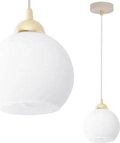 Závesné svietidlo Eliza, 1x biele sklenené tienidlo, g/be