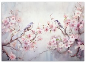 Fototapeta, Ptáci a květiny Shabby Chic - 450x315 cm