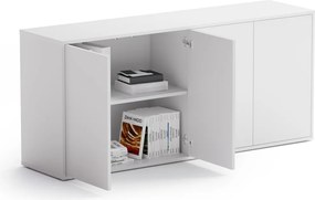 Kancelárska zásuvková komoda BLOCK, 1600 × 400 × 710 mm, 4× dvere, biela