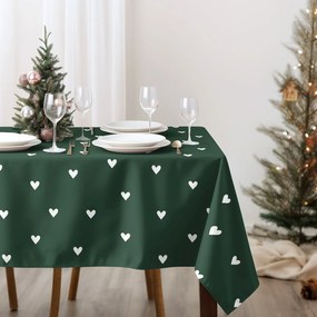 Goldea vianočný hranatý obrus 100% bavlnené plátno - srdiečka na tmavo zelenom 100 x 100 cm