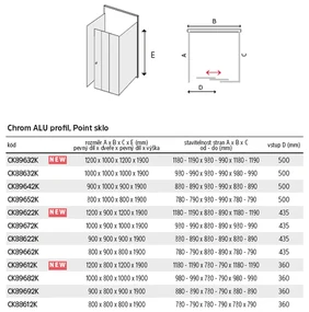 Mereo Mereo, Sprchový kút, Lima, obdĺžnik, štvorec, chróm ALU, sklo Point, MER-CK88622K