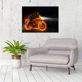 Sklenený obraz - Motorkár s plameňmi (70x50 cm)