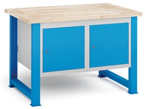 Dielenský stôl KOVONA, 2 závesné skrinky na náradie, buková škárovka, pevné nohy, 1200 mm