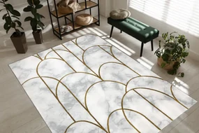 Koberec EMERALD exkluzívny 1016 glamour, styl art deco, marmur krém / zlatý