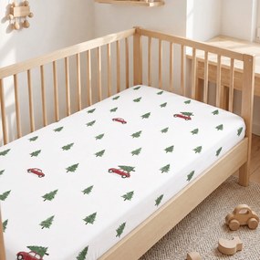 Goldea vianočná bavlnená napínacia plachta do detskej postieľky - cesta pre stromček 70 x 140 cm