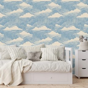 Tapeta modré vlny s bielymi oblakmi