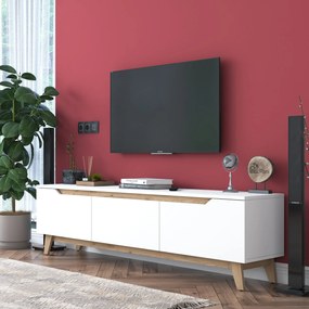 TV stolík/skrinka Damien (biela + orech svetlý). Akcia -15%. Vlastná spoľahlivá doprava až k Vám domov. 1073397