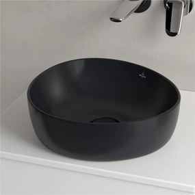 VILLEROY &amp; BOCH Antao asymetrické umývadlo na dosku bez otvoru, bez prepadu, 400 x 395 mm, Pure Black, s povrchom CeramicPlus, 4A7240R7