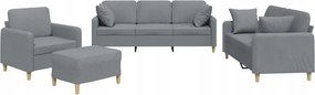vidaXL 4-dielna sedacia súprava s vankúšmi, svetlosivá, tkanina
