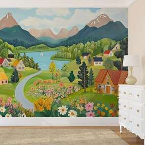 Fototapeta - Dedina v horách (147x102 cm)