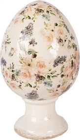 Béžové keramické vajíčko na podstavci s ružami Rosina XL - Ø 17*28 cm