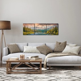 Obraz horskej rieky a hôr (s hodinami) (90x30 cm)
