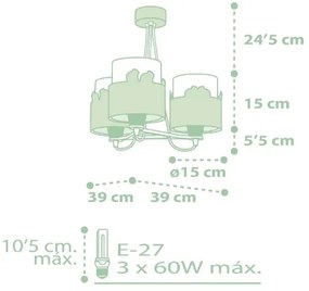 Dalber 61717H - Detský luster SWEET LOVE 3xE27/60W/230V zelená