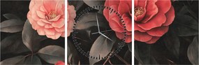 Obraz - Červené kvety na tmavom pozadí (s hodinami) (90x30 cm)