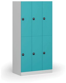 Šatníková skrinka s úložnými boxmi, 6 boxov, 1850 x 900 x 500 mm, zámok s čítačkou RFID kariet, zelené dvere