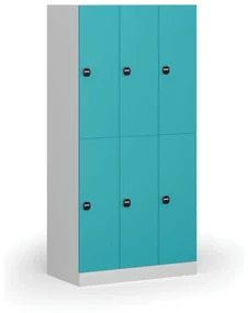 Šatníková skrinka s úložnými boxmi, 6 boxov, 1850 x 900 x 500 mm, zámok s čítačkou RFID kariet, zelené dvere