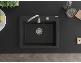 Mexen Eliz, 1-komorový granitový drez 600 x 500 mm, čierna/strieborná metalíza, chrómový sifón - 6525601005-73