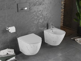 Mexen Lena, závesná WC misa Rimless s duroplastovým sedátkom s pomalým zatváraním, imitácia mramoru-biely kameň, 30224093