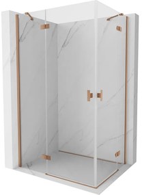 Mexen Mist-H Duo, 2-krídlový výklopný sprchový kút 110 x 95 cm, číre sklo, medený matný profil, 8A5-110L-095P-65-00