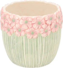 Ružovo-zelený obal na kvetináč s reliéfom kvetov Jane Flower - Ø 13*11cm