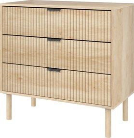 HOMCOM komoda so 3 zásuvkami v severskom štýle s antikolíznym systémom, s drážkovanými panelmi a kovovými úchytkami pre obývaciu izbu a predsieň 80x40