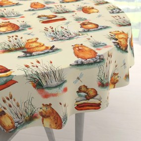 Biante Detský bavlnený okrúhly obrus Sandra SA-710 Kapybary na krémovom Ø 140 cm