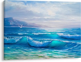 Obraz - Olejomaľba mora s čajkami (70x50 cm)