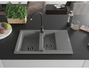 Mexen Gaspar, granitový drez 737x475x177 mm, 1,5-komorový, šedá s čiernym sifónom, 6507731505-71-B