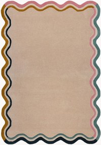 Ručne všívaný vlnený koberec's nízkym vlasom Leo Scallop Border