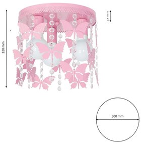 Detské stropné svietidlo Angelica, 1x krištáľové/ružové kovové tienidlo, p