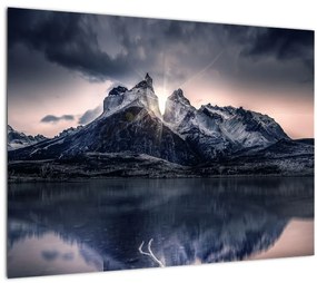 Sklenený obraz jazera s horou (70x50 cm)