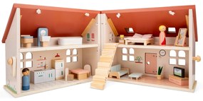 Rozkladací drevený dom pre bábiky s nábytkom