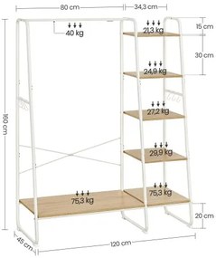 Stojan na oblečení Vasagle Greya dub přírodní/bílý