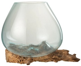 Váza z recyklovaného skla na dreve Gamal XL - 33,5 * 28 * 24,5 cm