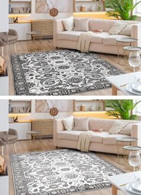 Koberec MATEO 8037/644 ramka, kvety - štrukturálny sivý